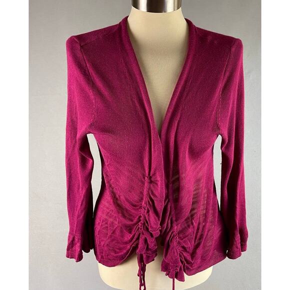 Dressbarn Womens Medium Open Front Cardigan Sweater with Ruching Pink - Picture 6 of 10